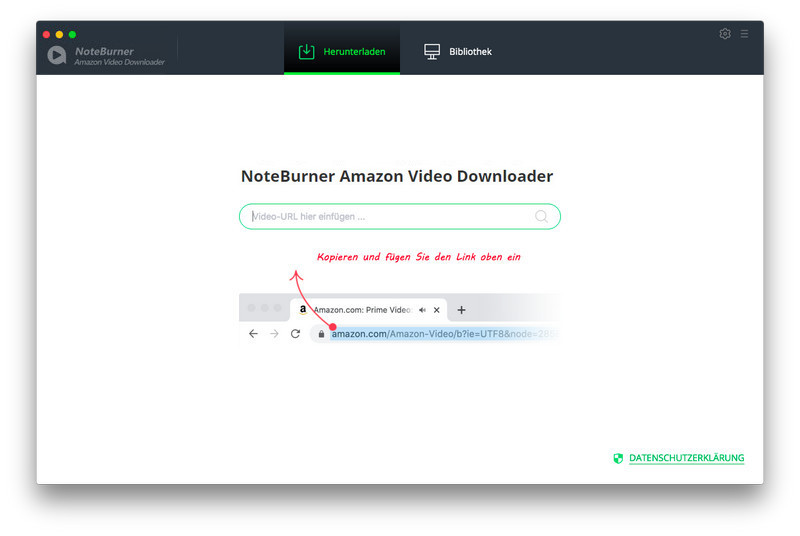 Hauptschnittstelle von NoteBurner Amazon Video Downloader Mac