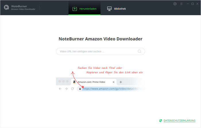 Hauptschnittstelle von NoteBurner Amazon Video Downloader