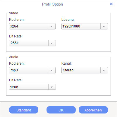 Video und Audio-Optionen anpassen