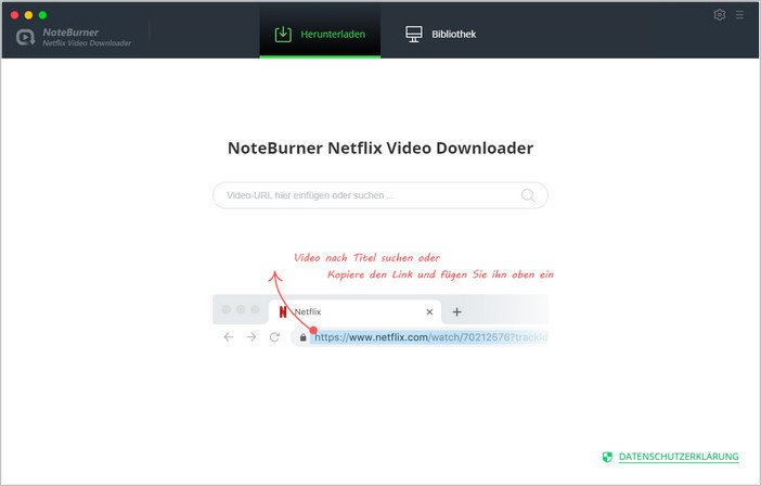 Hauptschnittstelle von NoteBurner Netflix Video Downloader Mac