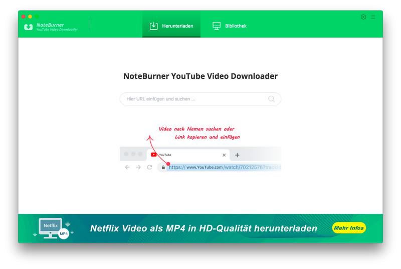Hauptoberfläche von NoteBurner YouTube Video Downloader für Mac