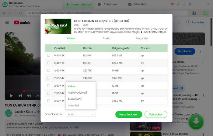 Erweiterter Download anpassen