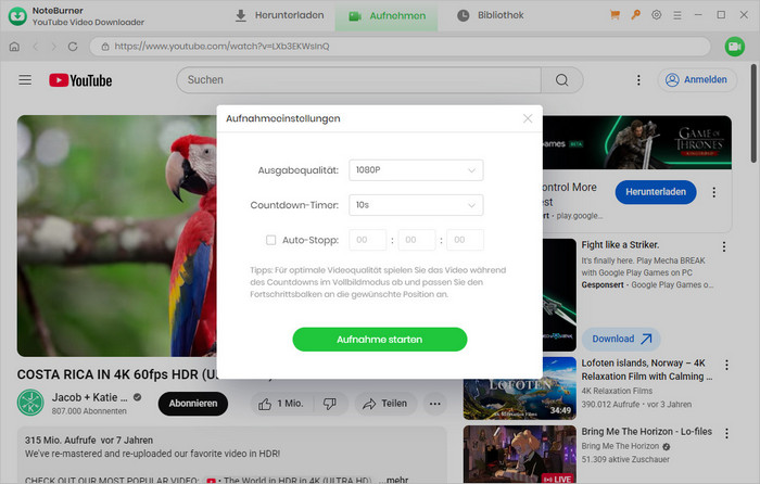 Aufnahmeeinstellungen anpassen